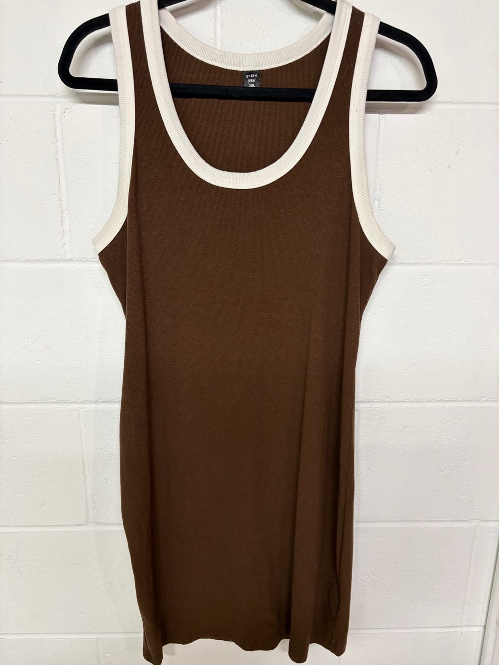 SHEIN Brown Tank Dress with Cream Trim